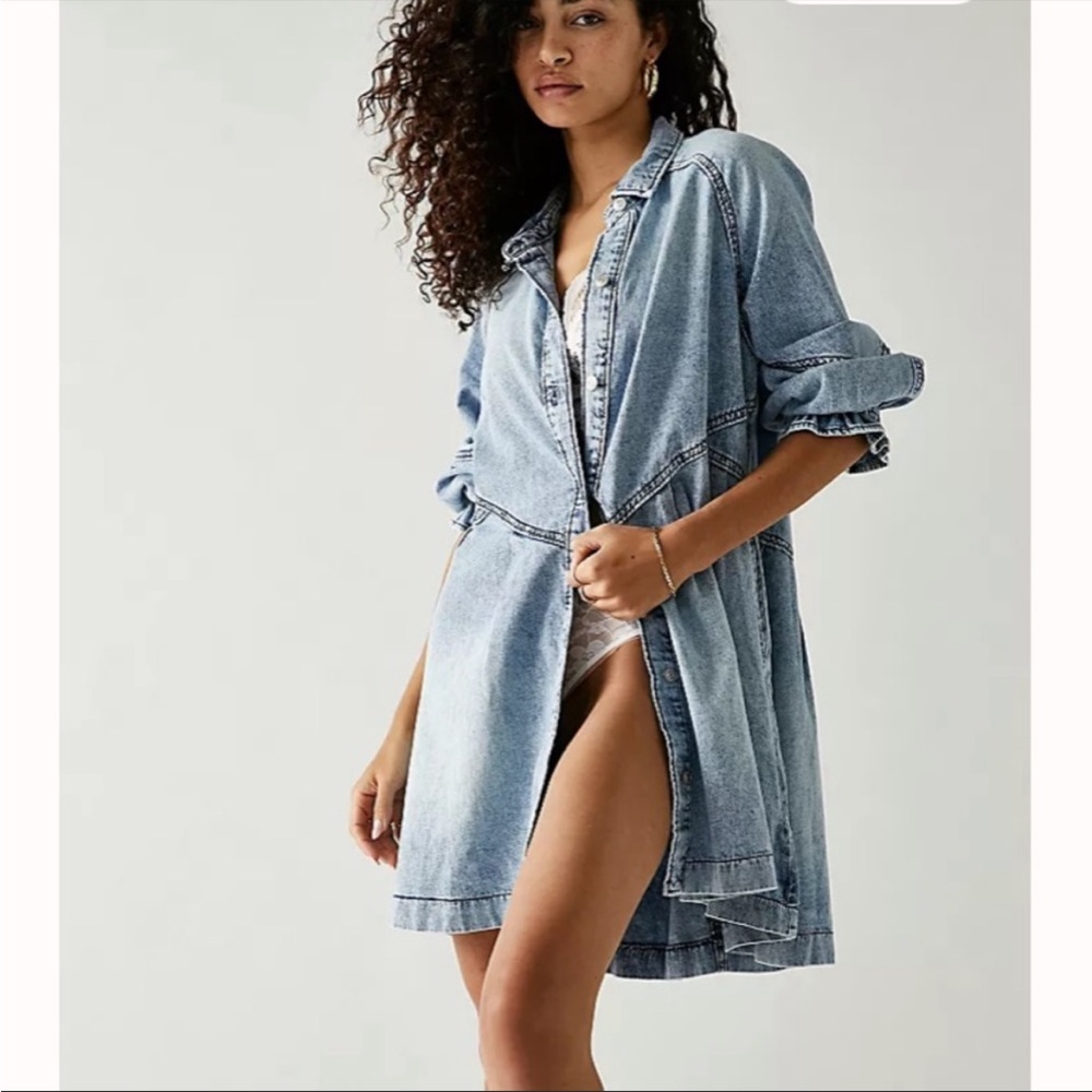 We the free free people denim baby doll dress size extra small 100% pure cotton